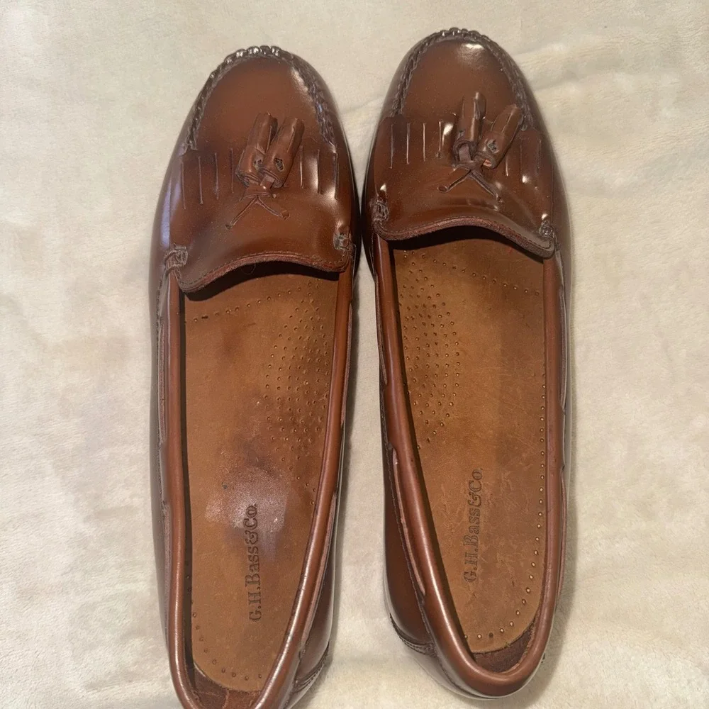 GH Bass Washington Mens 10 M Brown Leather Tassel Kiltie Loafers VTG Dress Shoes
